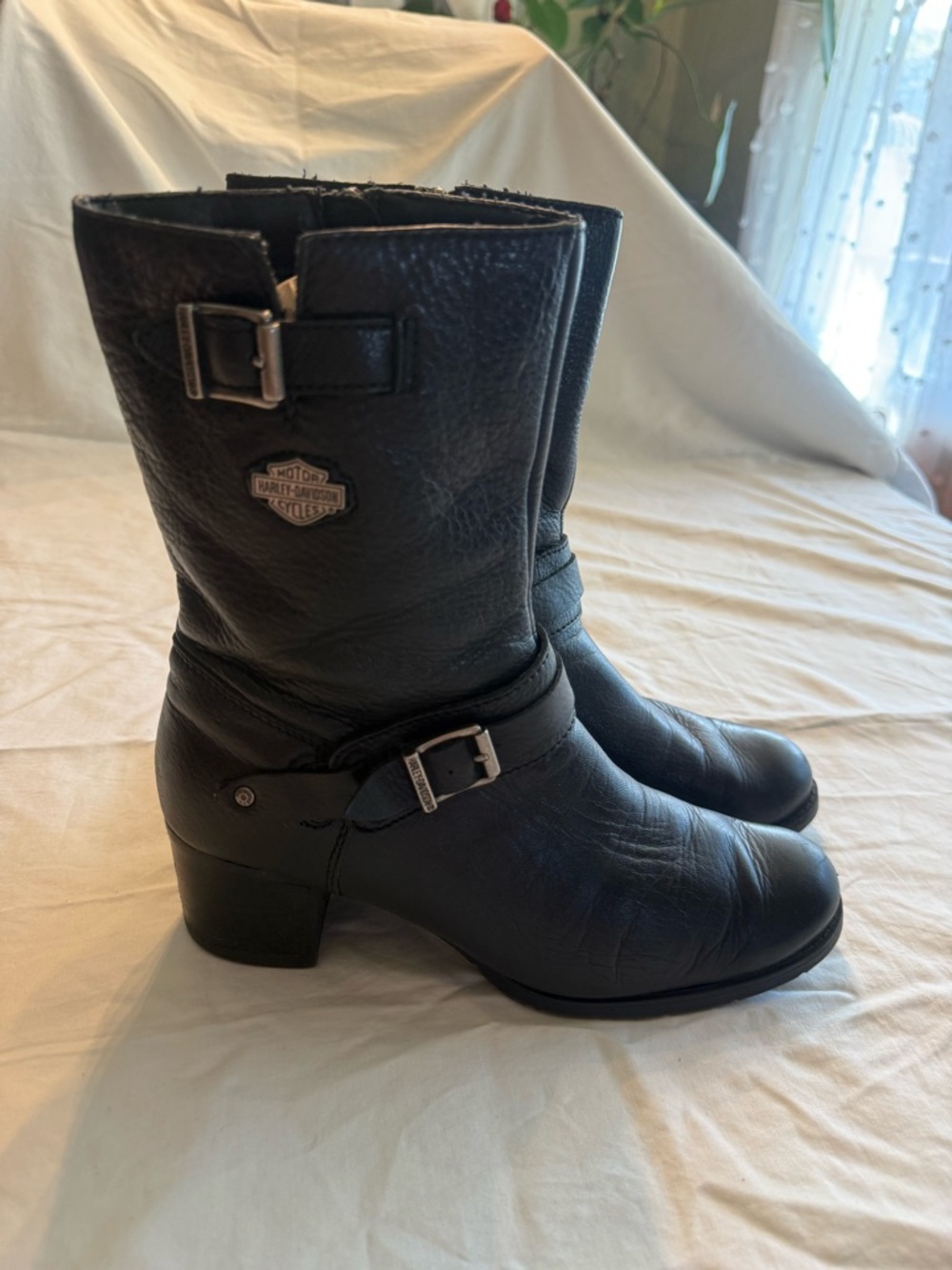 Harley-Davidson Black Leather Harness Mid-Calf Riding Boots
